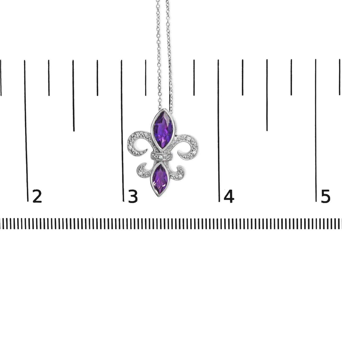 Purple Amethyst Marquise and Diamond Accent - .925 Sterling Silver - Fleur De Lis Pendant Necklace (H-I Color, SI1-SI2 Clarity) - Size 18" - Variety Products Market