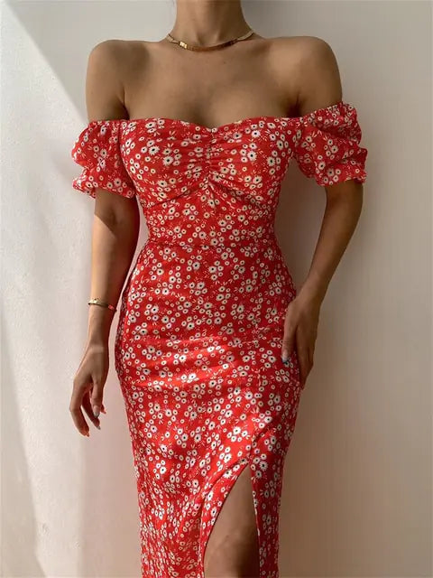 Floral Print Short Sleeve Hip Wrap Party Dress - Variety Products Market