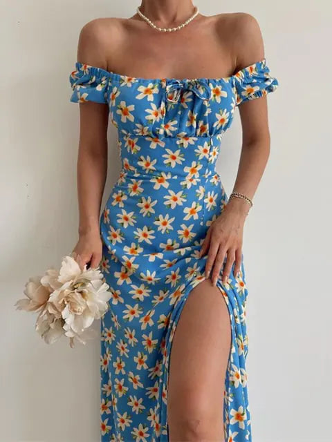 Floral Print Short Sleeve Hip Wrap Party Dress - Variety Products Market