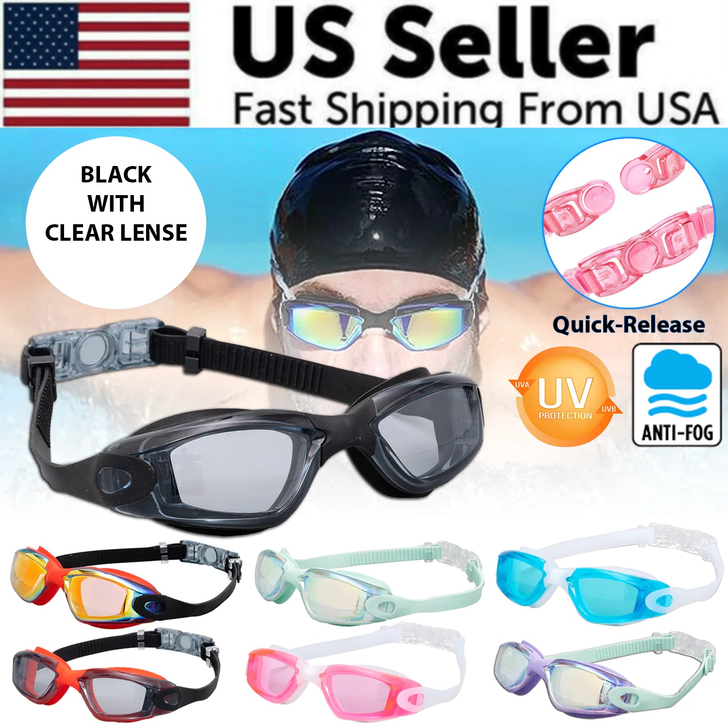 Clear Comfortable Swimming Goggles UV- Anti-Fog Swim Glasses Mirror Adult & Kids - Variety Products Market