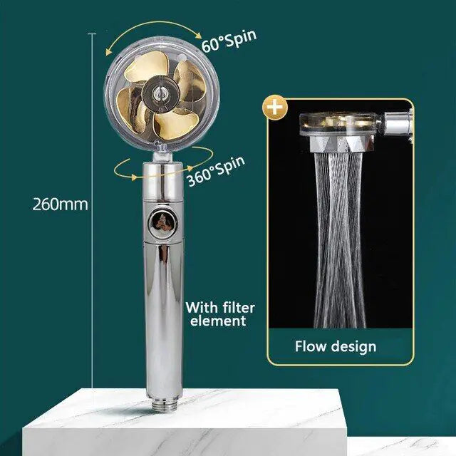 High Pressure Shower Head Adjustable 360° Rotation Turbine Water Saving Shower - Variety Products Market
