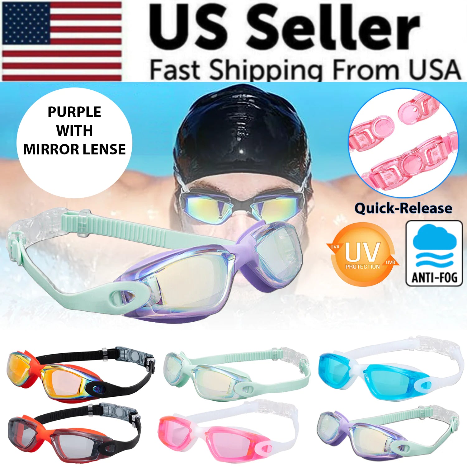 Clear Comfortable Swimming Goggles UV- Anti-Fog Swim Glasses Mirror Adult & Kids - Variety Products Market