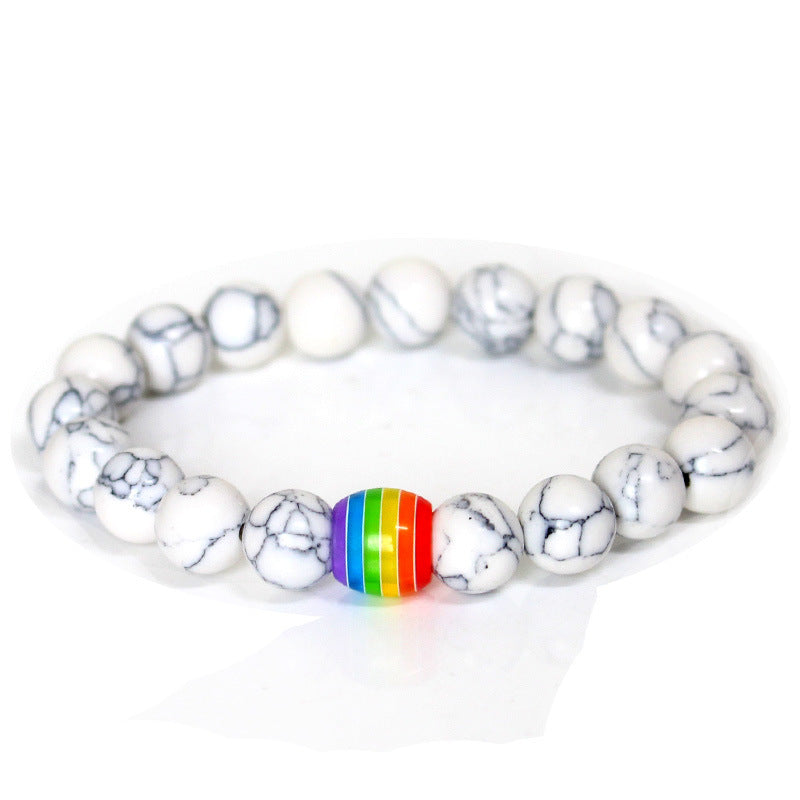 Rainbow Bead Bracelet Pride Natural Stone Strand Couple Bracelets - Variety Products Market