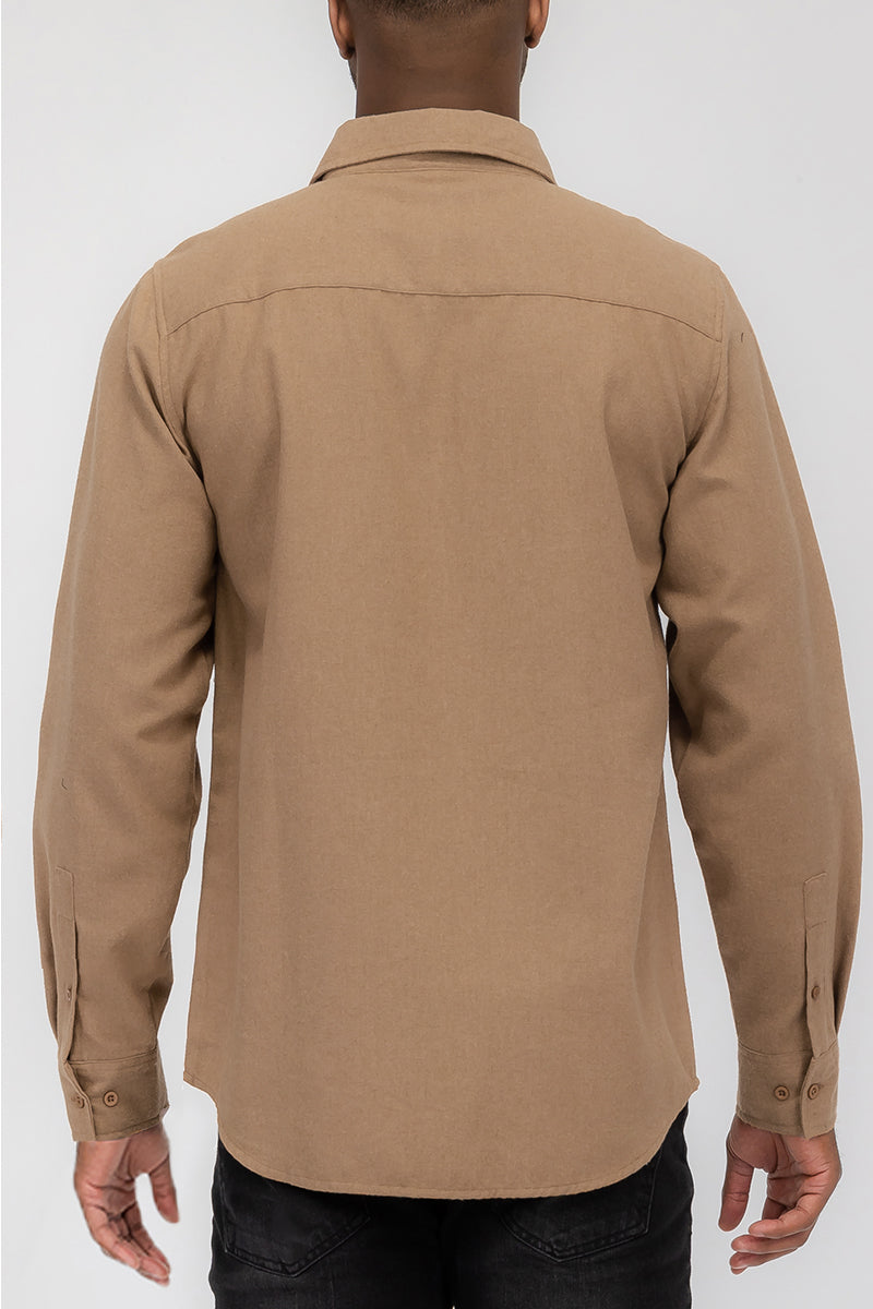 Brushed Solid Dual Pocket Flannel Shirt