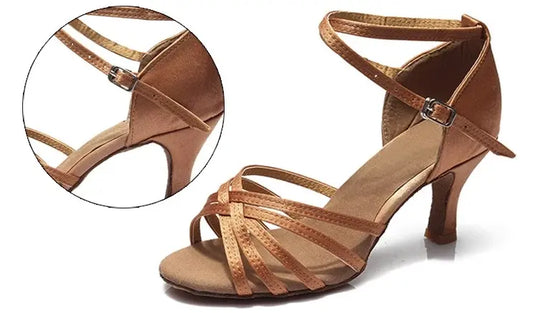 Women's Salsa Bachata Ballroom Dance Shoes Tan - Variety Products Market