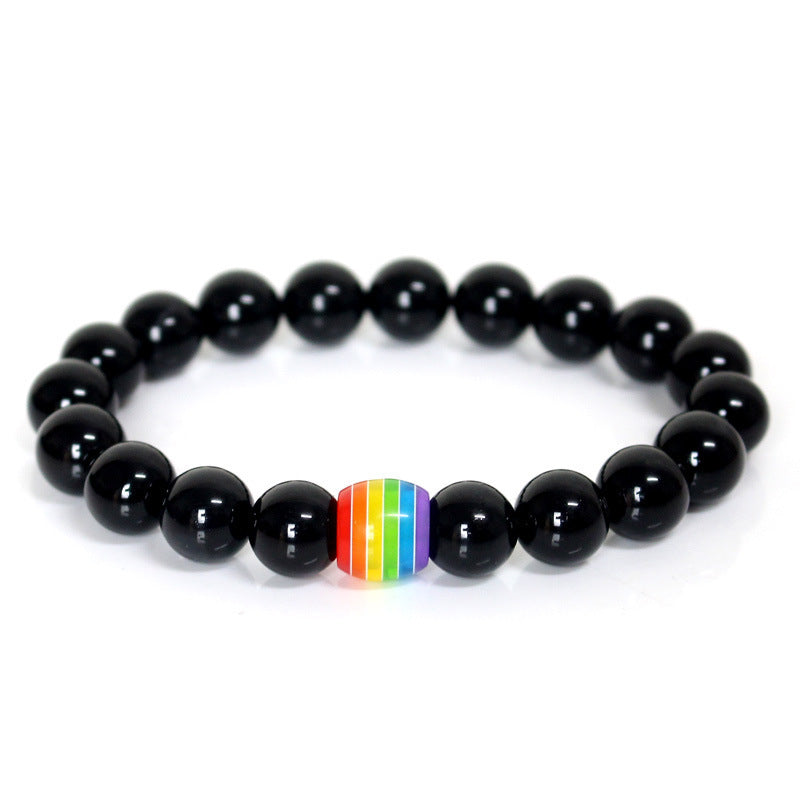 Rainbow Bead Bracelet Pride Natural Stone Strand Couple Bracelets - Variety Products Market
