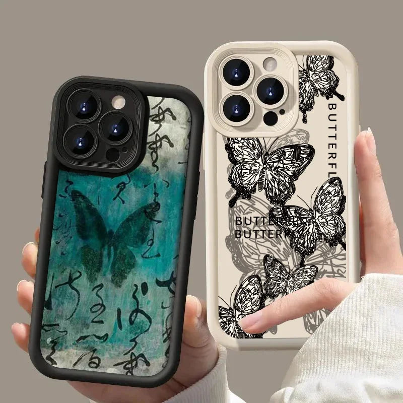 Art Oil Painting Butterfly Soft Phone Case for iPhone 15 14 Pro Max - Variety Products Market
