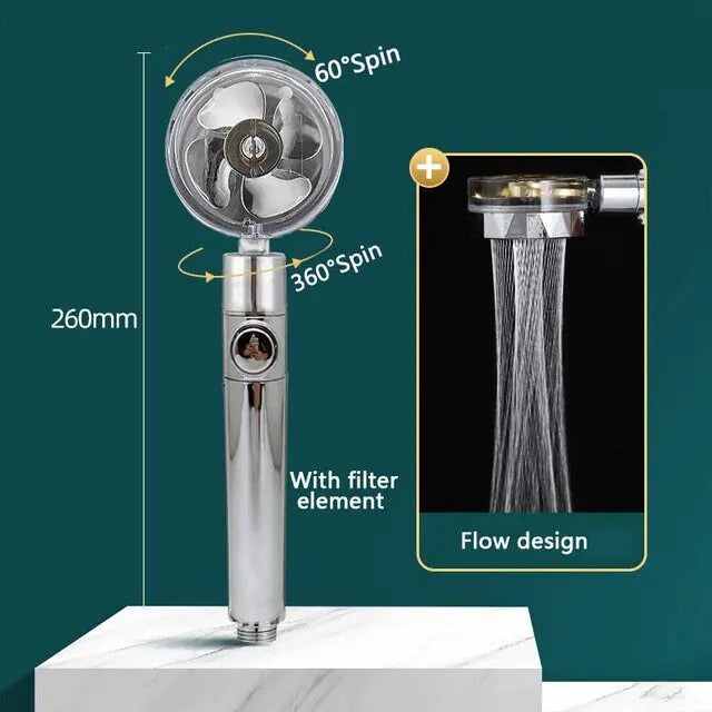 High Pressure Shower Head Adjustable 360° Rotation Turbine Water Saving Shower - Variety Products Market